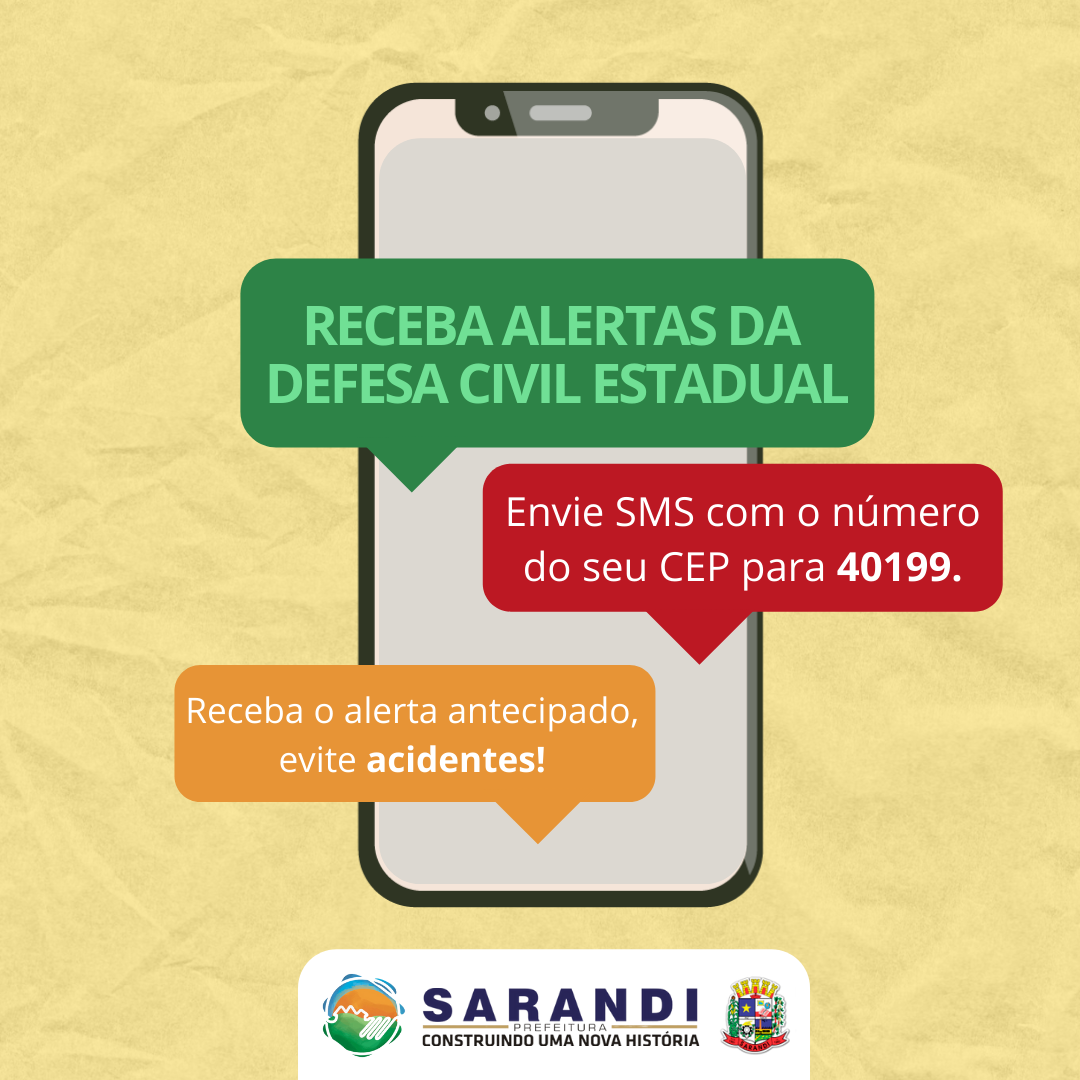 Registre-se para receber mensagem do Sistema da Defesa Civil Estadual